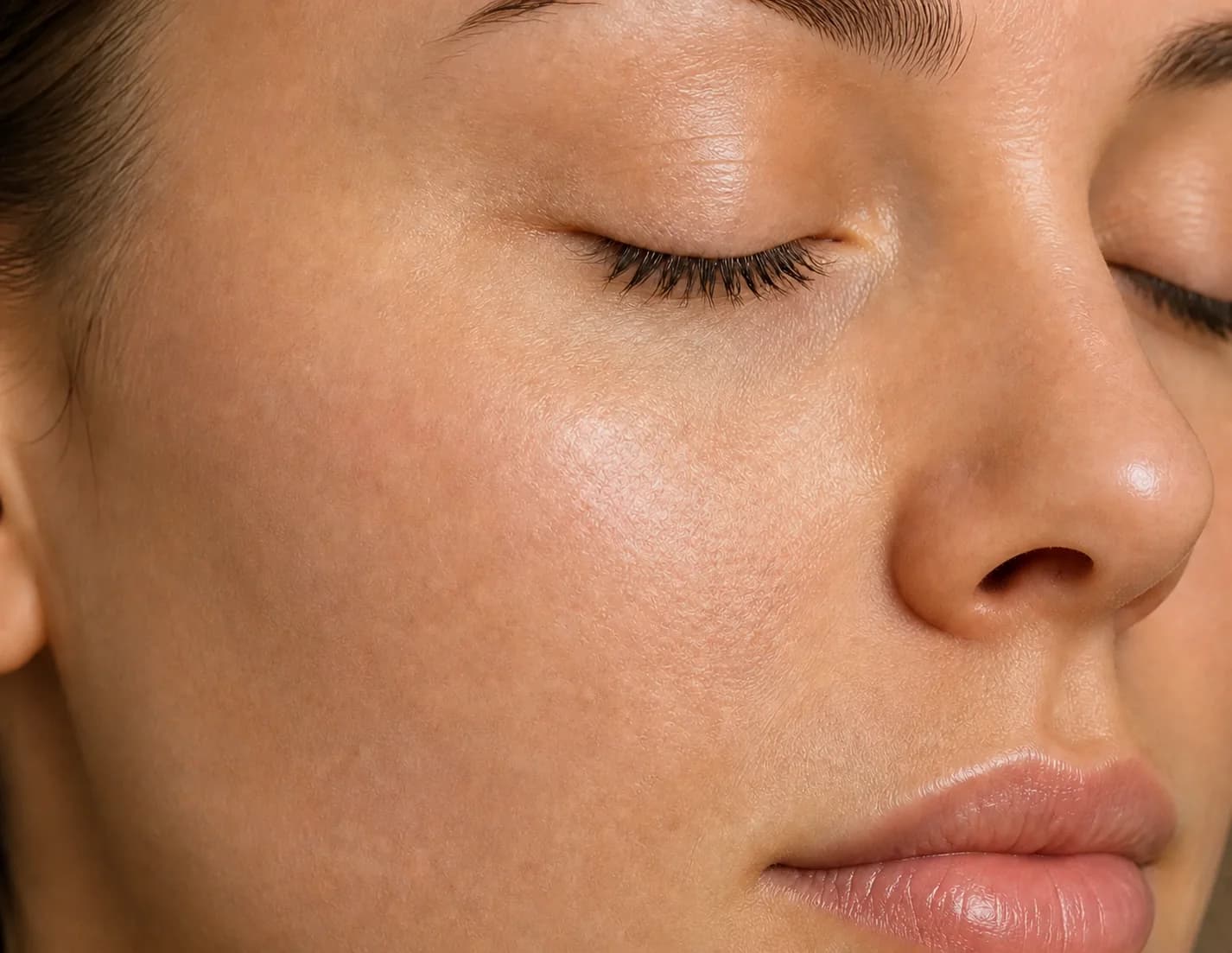 Facial skin after treatment, shown as the second half of a before-and-after comparison
