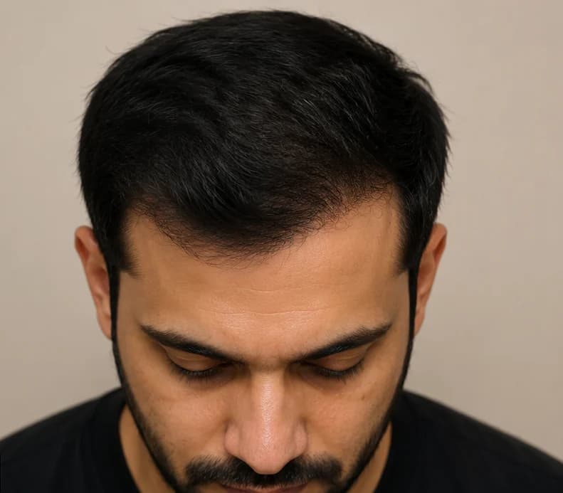 Crown density before and after a course of PRP hair restoration, after