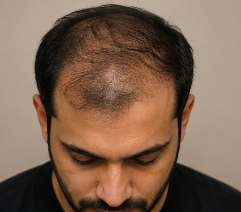 Crown density before and after a course of PRP hair restoration, before